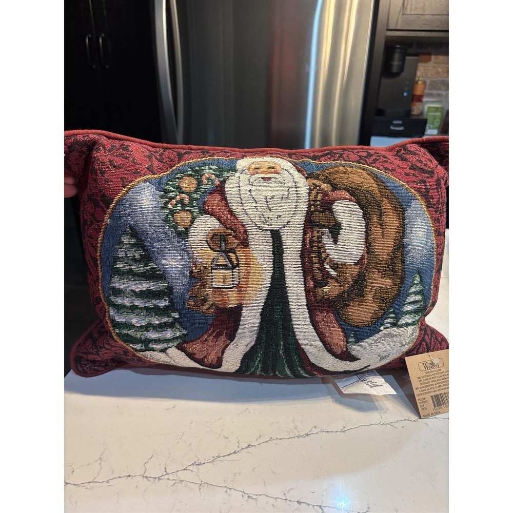 Windham Weavers Santa Claus Tapestry Throw Pillow Decorative Holiday NWT